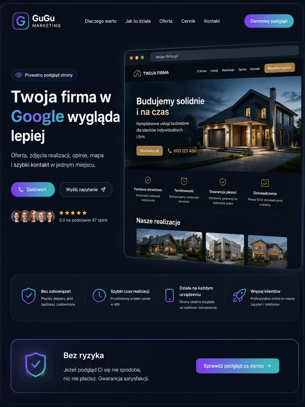 Realistyczny podgląd przykładowej strony lokalnej firmy