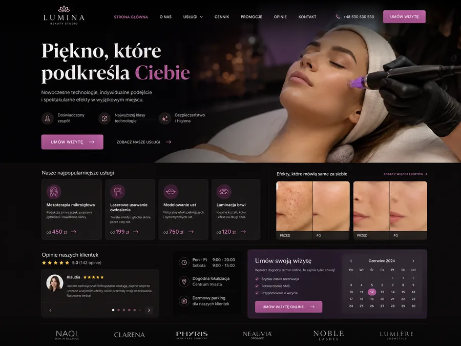 Przykładowy podgląd strony dla salonu beauty